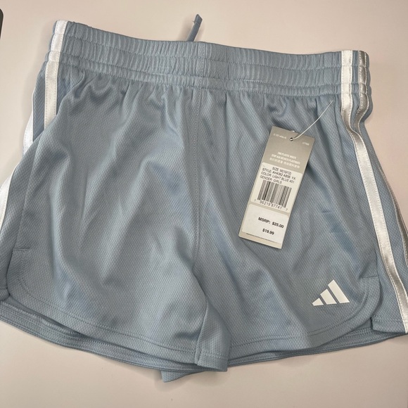 adidas Girls' 3S Pacer Mesh Shorts-Light Blue and Black - Picture 5 of 10